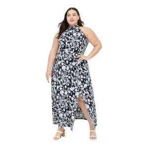 Lane Bryant Womens Halter Tie-Neck Navy White Floral Maxi Dress Size 18/20